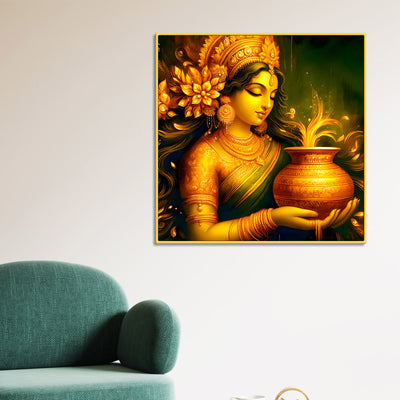 Maa Lakshmi Holding Kalash Canvas Wall Painting