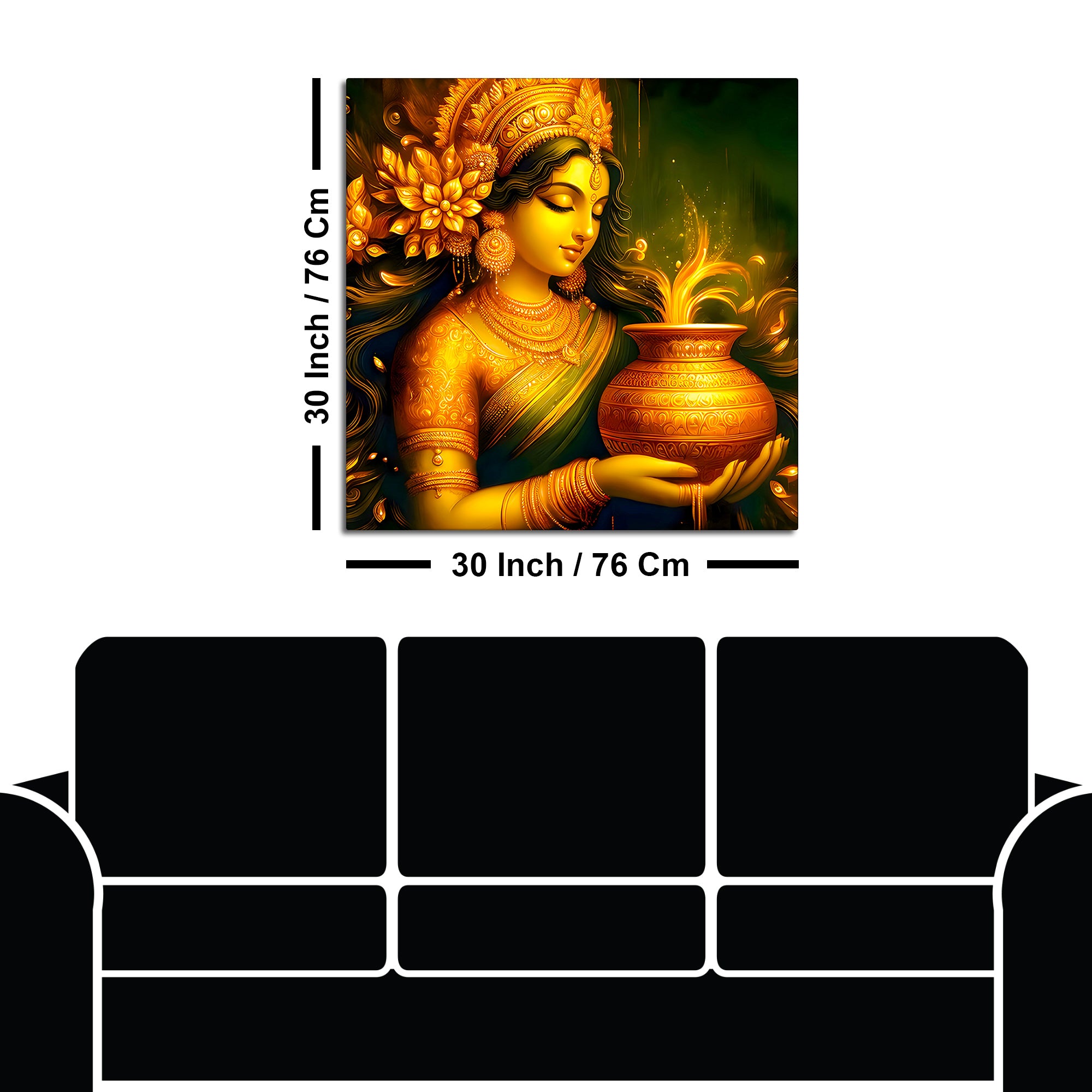 Maa Lakshmi Holding Kalash Canvas Wall Painting