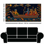 Maa Sita, Shri Ram and Laxman Crossing River Ganga Tanjore Style 3D Canvas Wall Painting