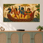 Maa Sita Shri Ram & Lakshman Boat Journey Embroidery Tanjore Style 3D Canvas Painting