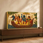 Maa Sita Shri Ram & Lakshman Boat Journey Embroidery Tanjore Style 3D Canvas Painting