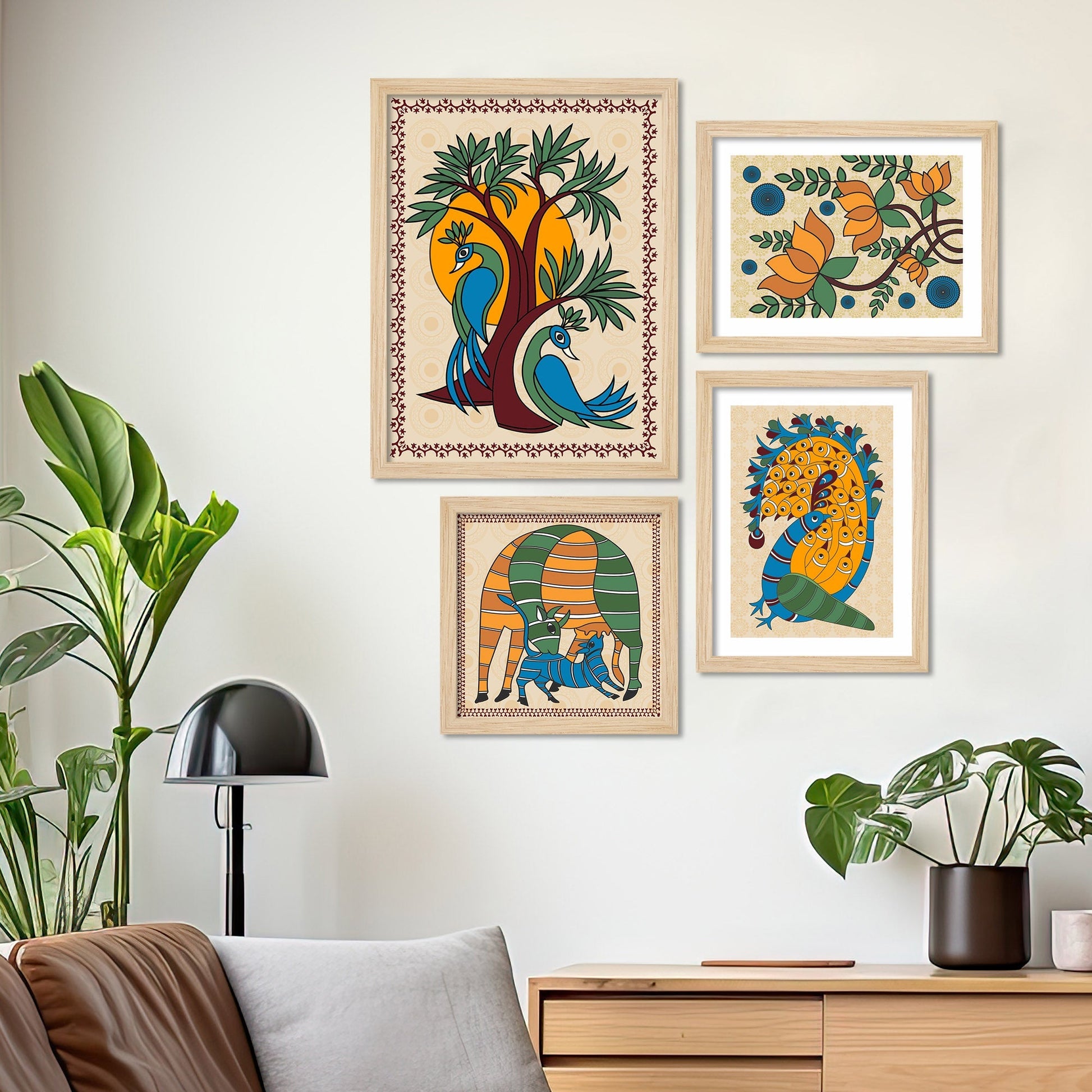 Madhubani Abstract Art Wall Frame Set of Four