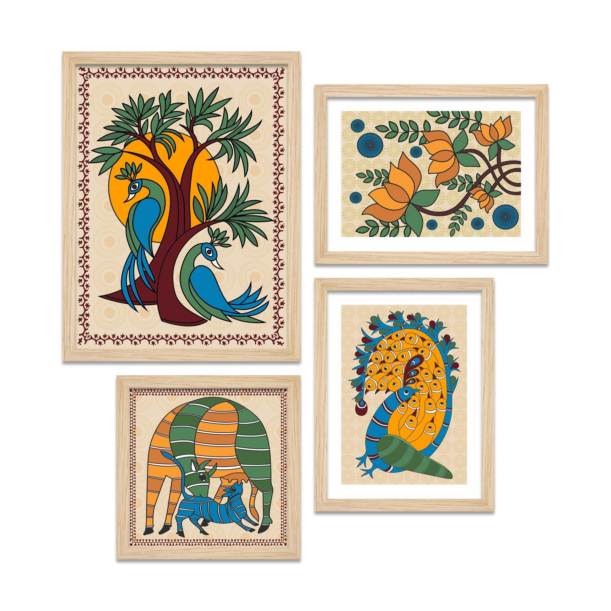 Madhubani Abstract Art Wall Frame Set of Four