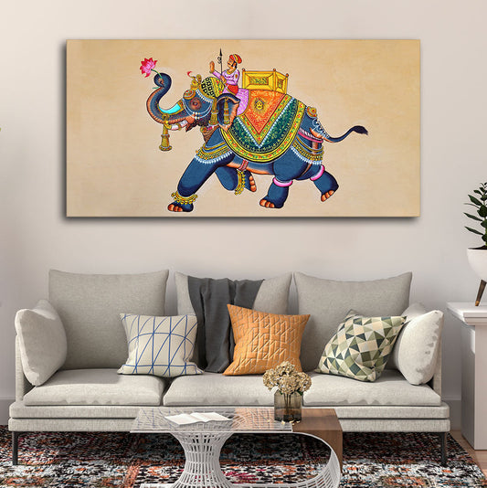 Madhubani Art Elephant Premium Canvas Wall Painting