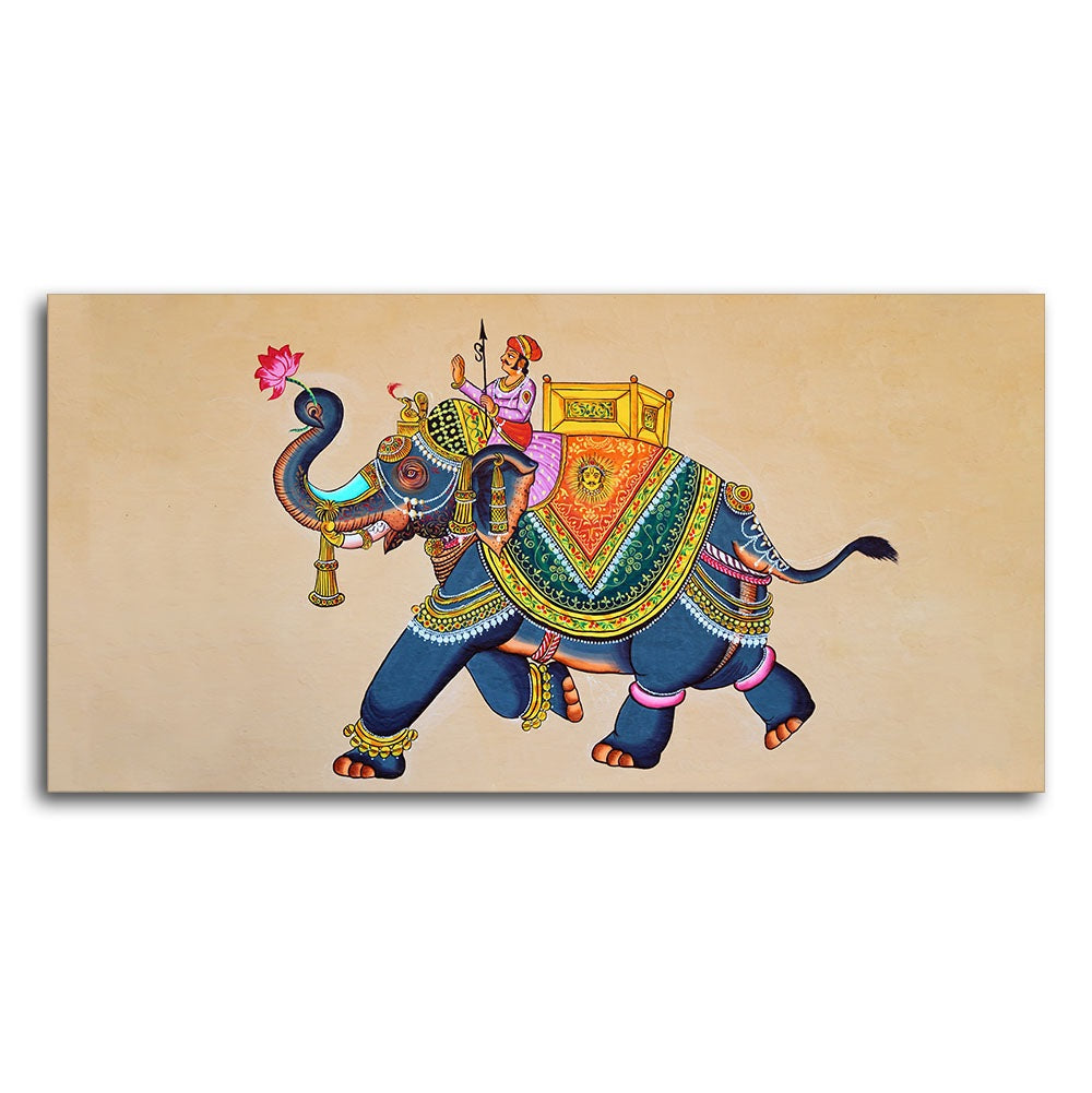 Madhubani Art Elephant Premium Canvas Wall Painting