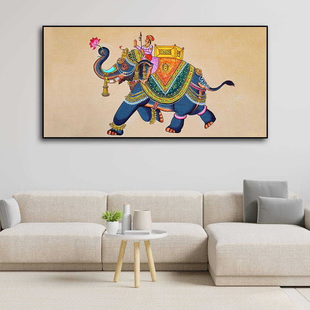 Madhubani Art Elephant Premium Canvas Wall Painting