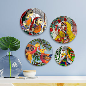 Madhubani Art Mithila Folk Tales Premium Wall Plates Painting Set of Four
