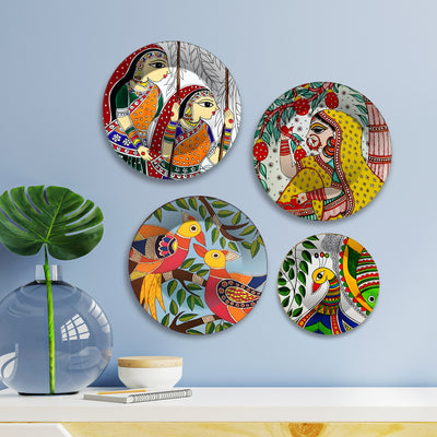 Madhubani Art Mithila Folk Tales Premium Wall Plates Painting Set of Four