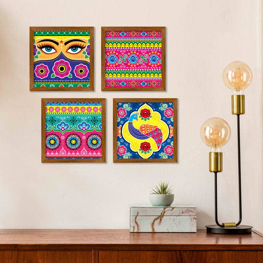 Madhubani Art Patterns Wall Frame Set of Four