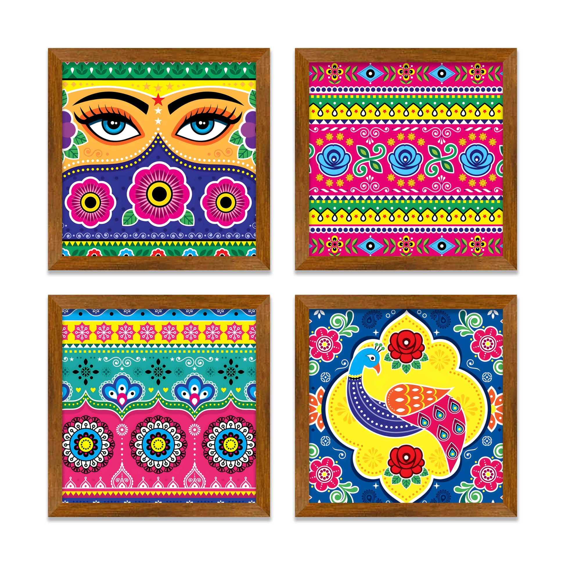 Madhubani Art Patterns Wall Frame Set of Four