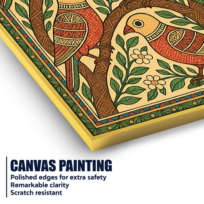 Madhubani Birds Canvas Wall Painting for Wall Art Decoration