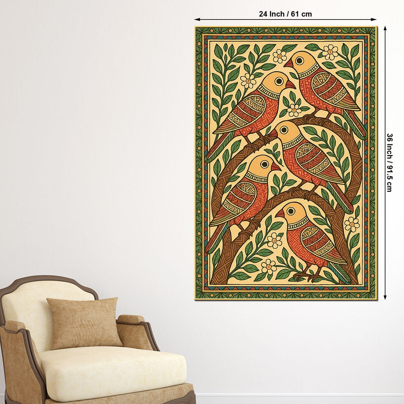 Madhubani Birds Canvas Wall Painting for Wall Art Decoration