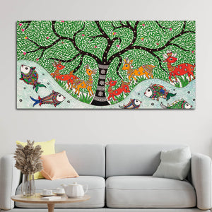 Madhubani Canvas Wall Painting for Wildlife Decor
