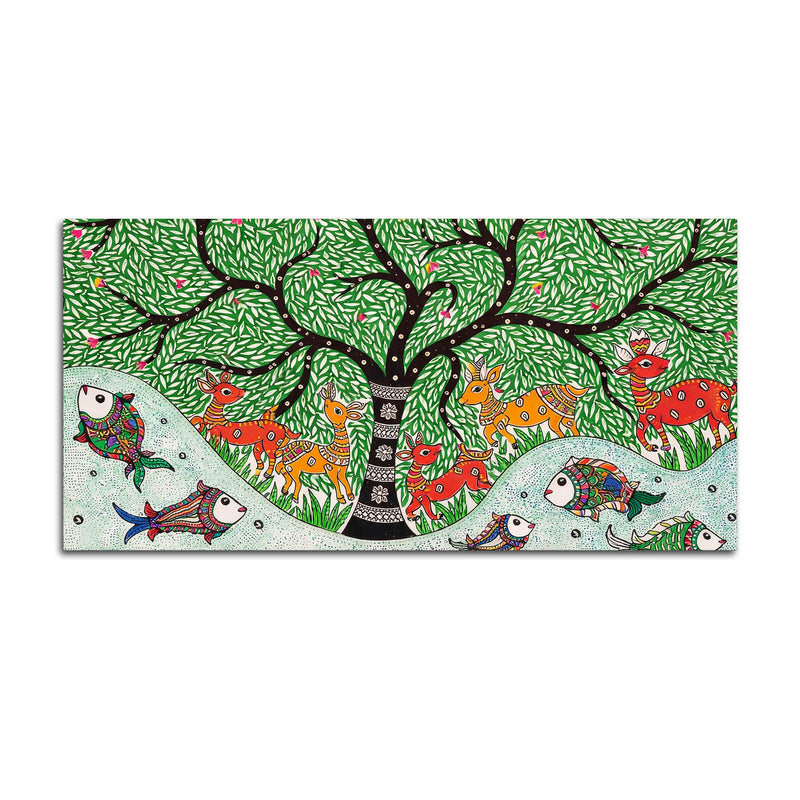 Madhubani Canvas Wall Painting for Wildlife Decor