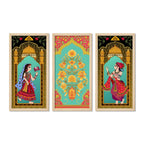 Madhubani Decorative Welcome Home Art Wooden Wall Frame Set of Three