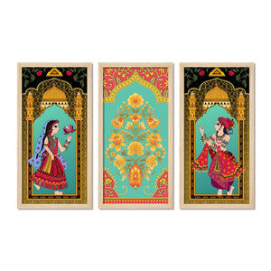 Madhubani Decorative Welcome Home Art Wooden Wall Frame Set of Three