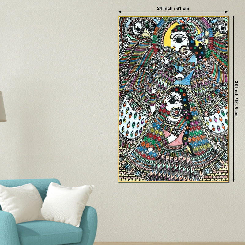 Madhubani Devotional Art Radha Krishna Wall Painting