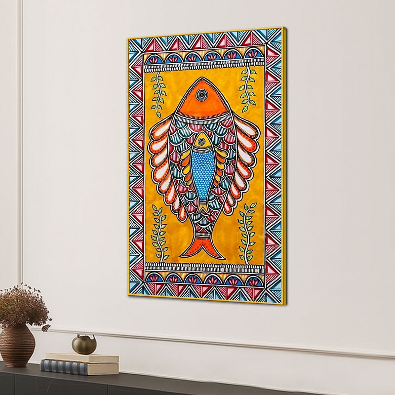 Madhubani Fish Canvas Painting for Cultural Home Décor