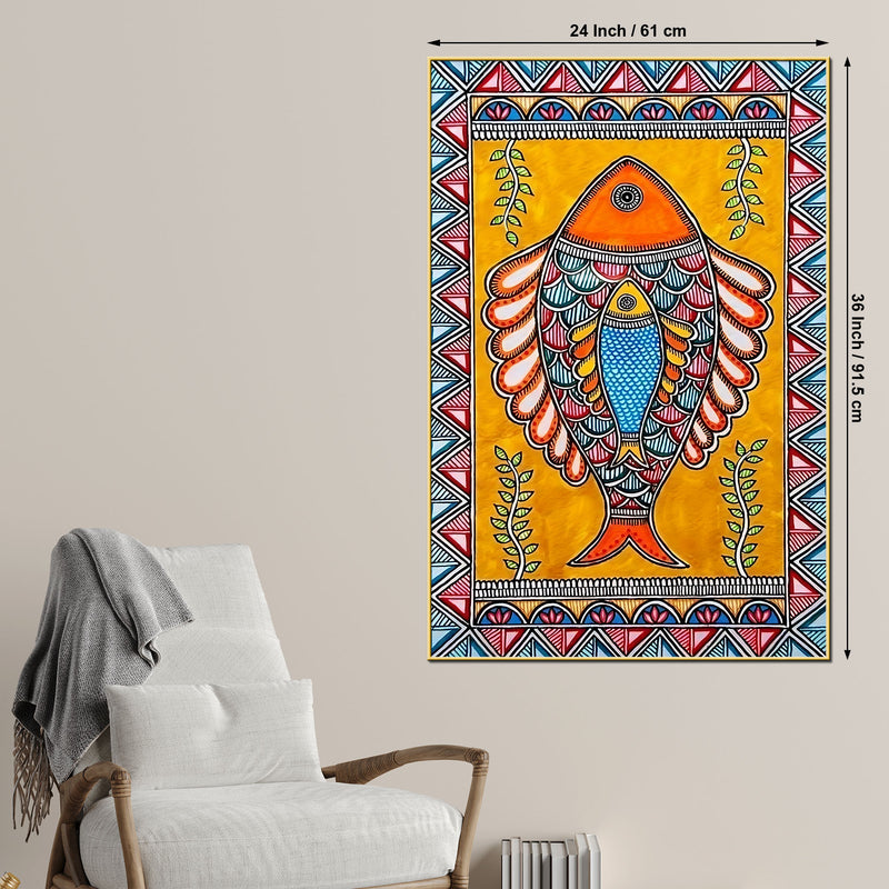 Madhubani Fish Canvas Painting for Cultural Home Décor