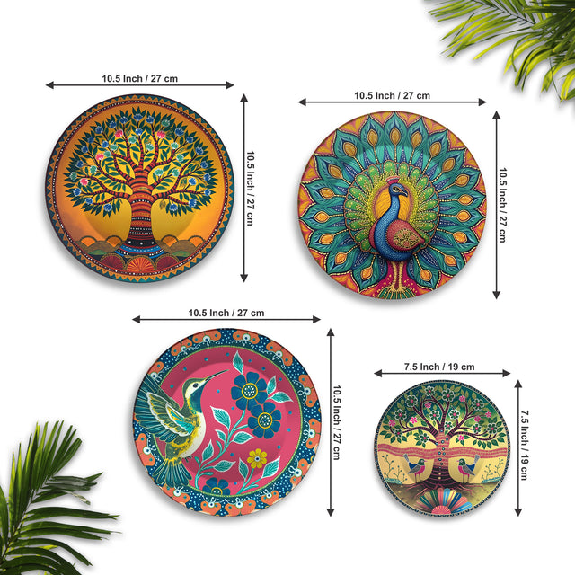 Madhubani Fusion Decorative Premium Wall Plates Painting Set of Four