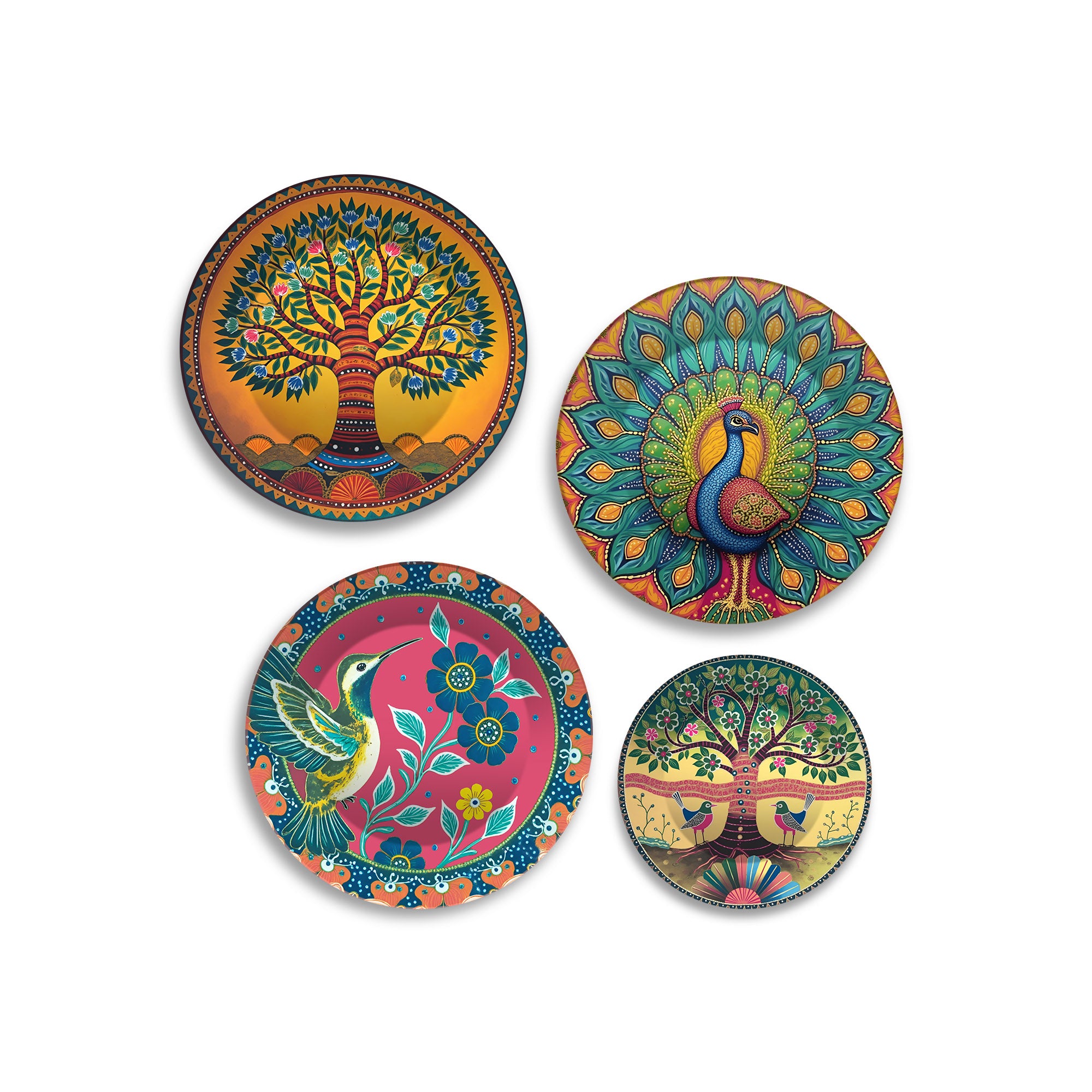 Madhubani Fusion Decorative Premium Wall Plates Painting Set of Four