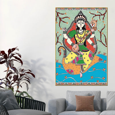 madhubani-hindu-goddess-saraswati-wall-painting