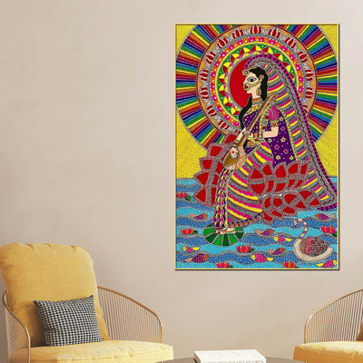 madhubani-indian-decor-saraswati-ji-canvas-wall-painting