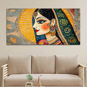 Madhubani Indian Woman Canvas Wall Painting for Home Wall Decor