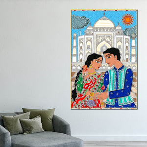 madhubani-inspired-romantic-taj-mahal-canvas-painting