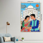 Madhubani Inspired Romantic Taj Mahal Canvas Painting