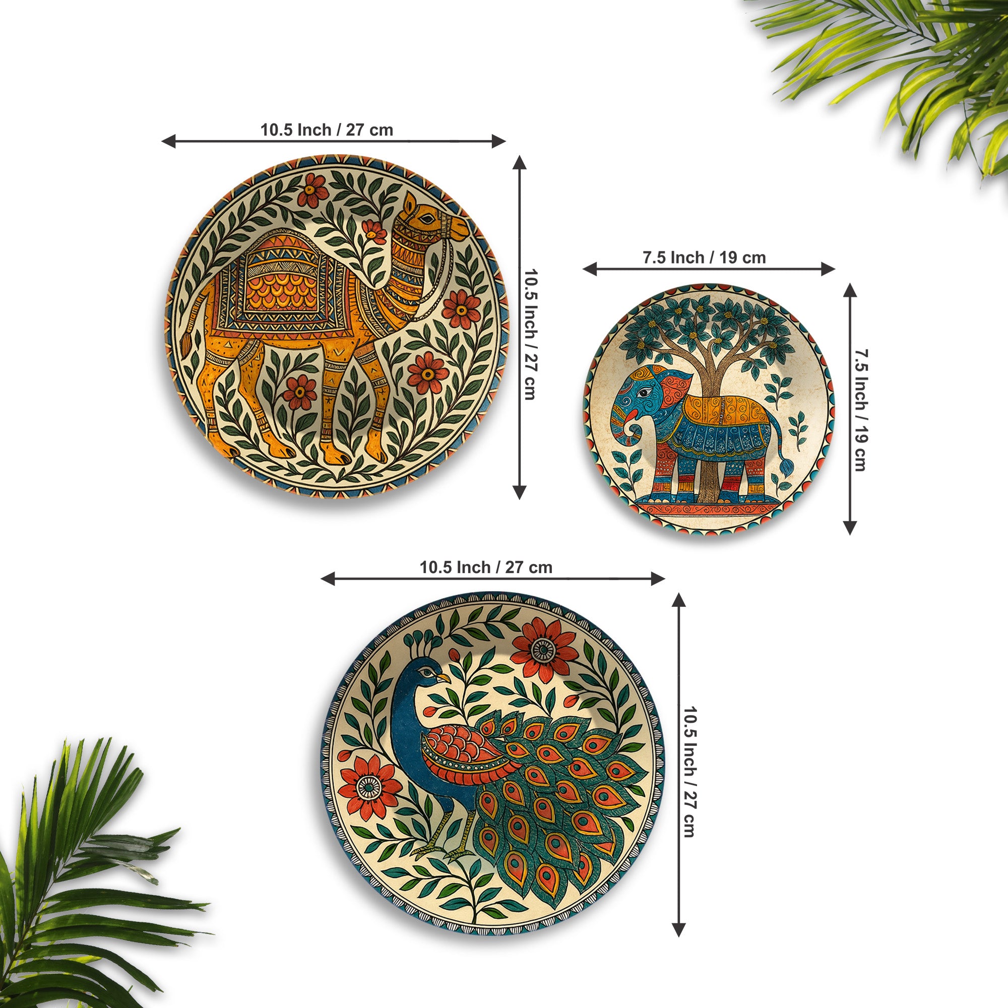 Madhubani Inspired Wild Grace Premium Wall Plates Painting Set of 3
