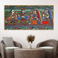 madhubani-krishna-and-gopis-canvas-wall-religious-painting