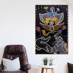 Madhubani Krishna Divine Scene Canvas Painting