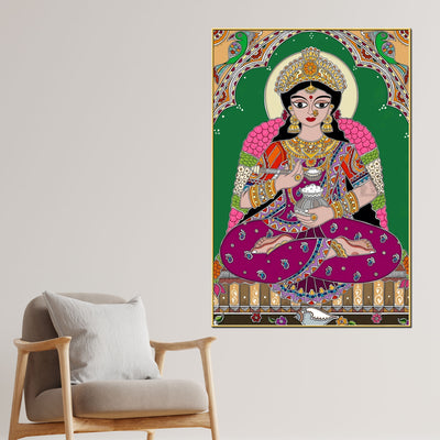 madhubani-lakshmi-maa-canvas-painting-traditional-hindu-wall-decor