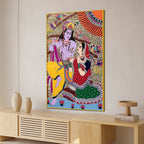 Madhubani Radha Krishna Traditional Canvas Painting for Spiritual Decor