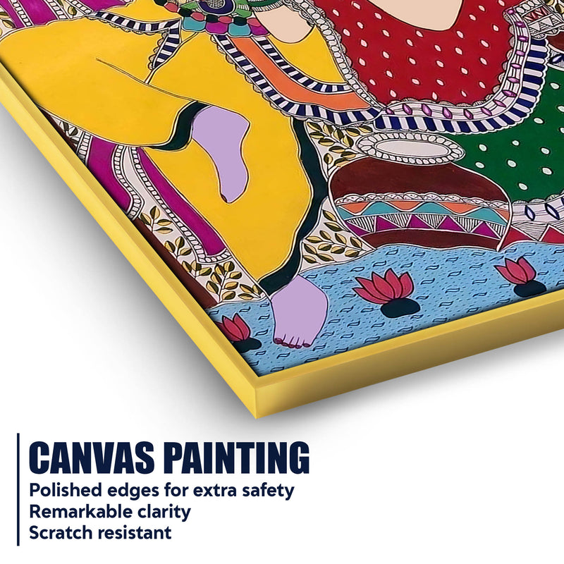 Madhubani Radha Krishna Traditional Canvas Painting for Spiritual Decor