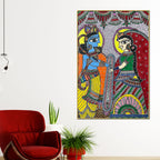 Madhubani Radha Krishna Wedding Ritual Canvas Painting
