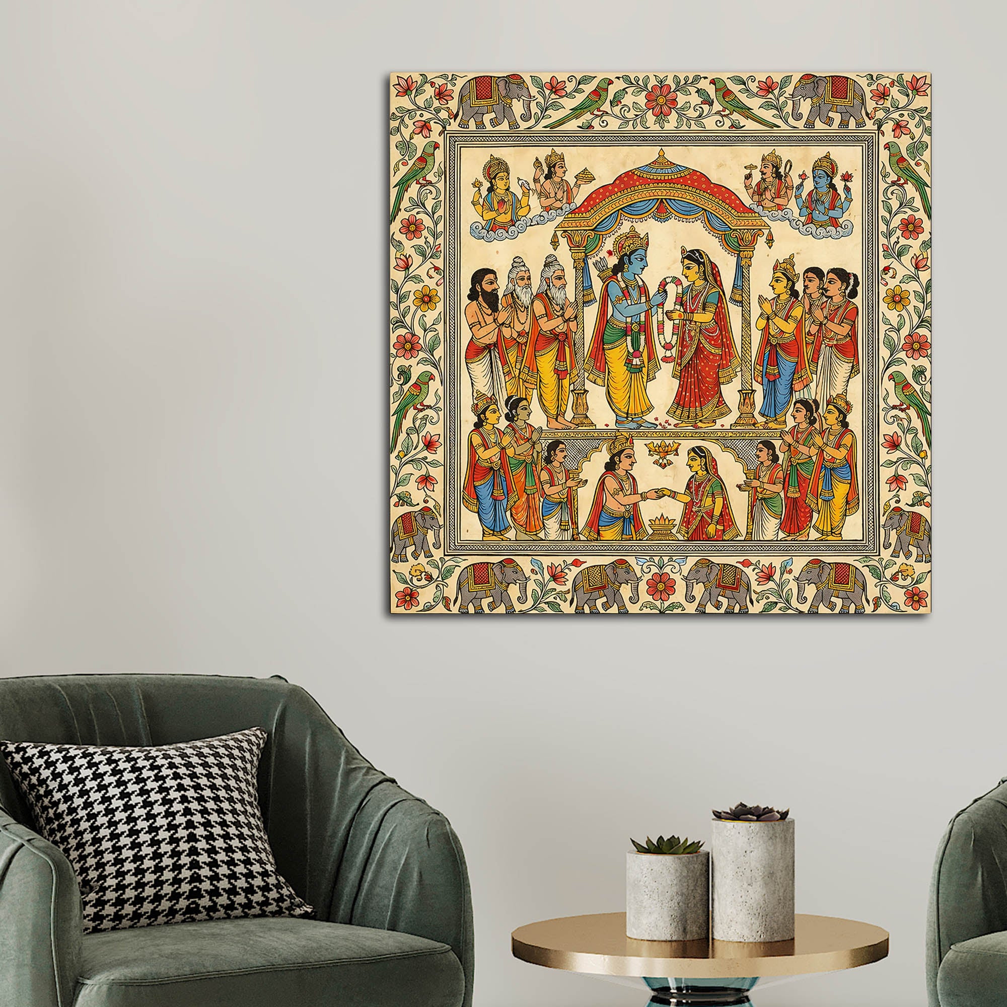 Madhubani Ram Sita Wedding Canvas Painting
