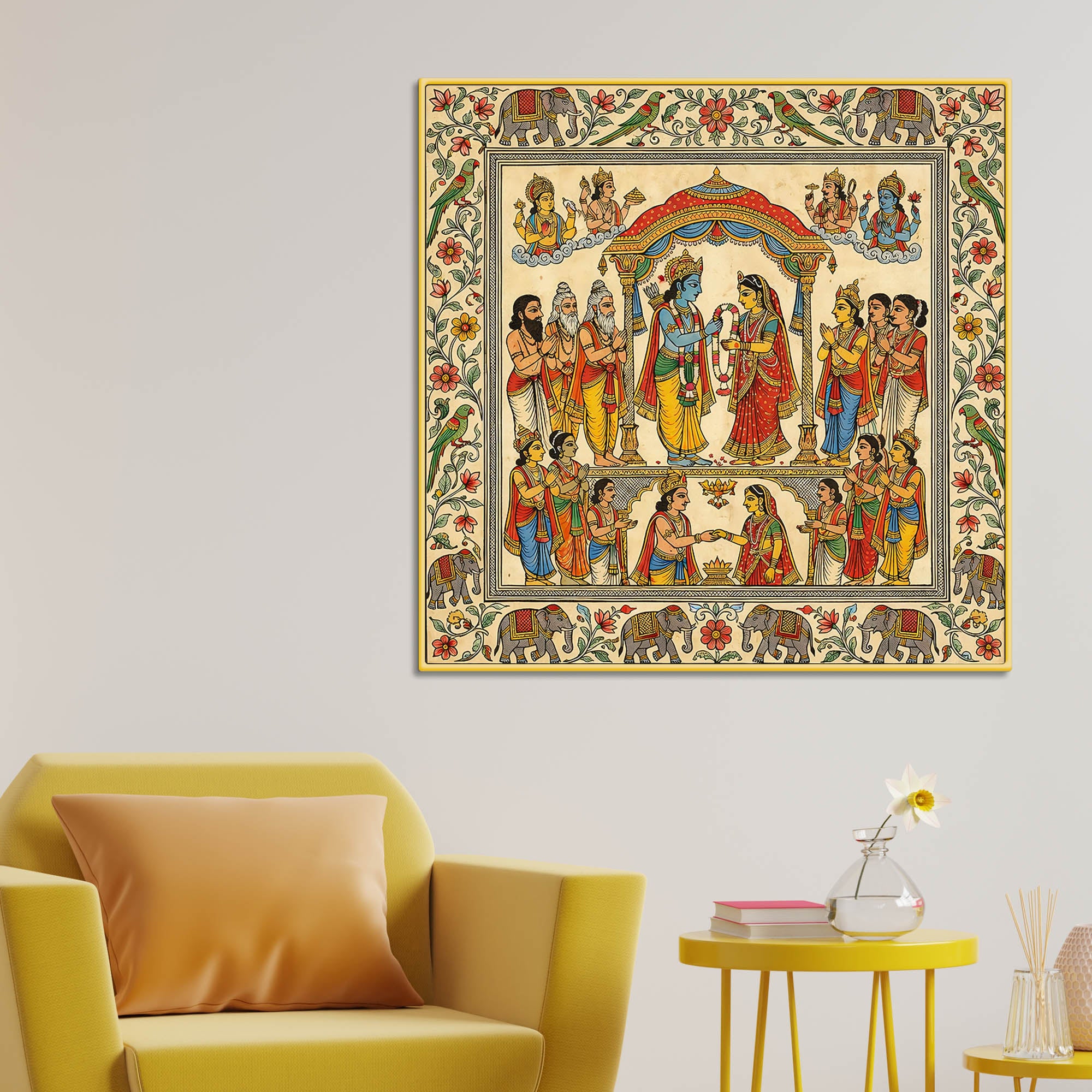 Madhubani Ram Sita Wedding Canvas Painting