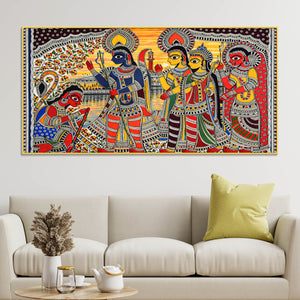 Madhubani Ramayana Scene Canvas Wall Cultural Decor Painting