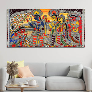 Madhubani Ramayana Scene Canvas Wall Cultural Decor Painting