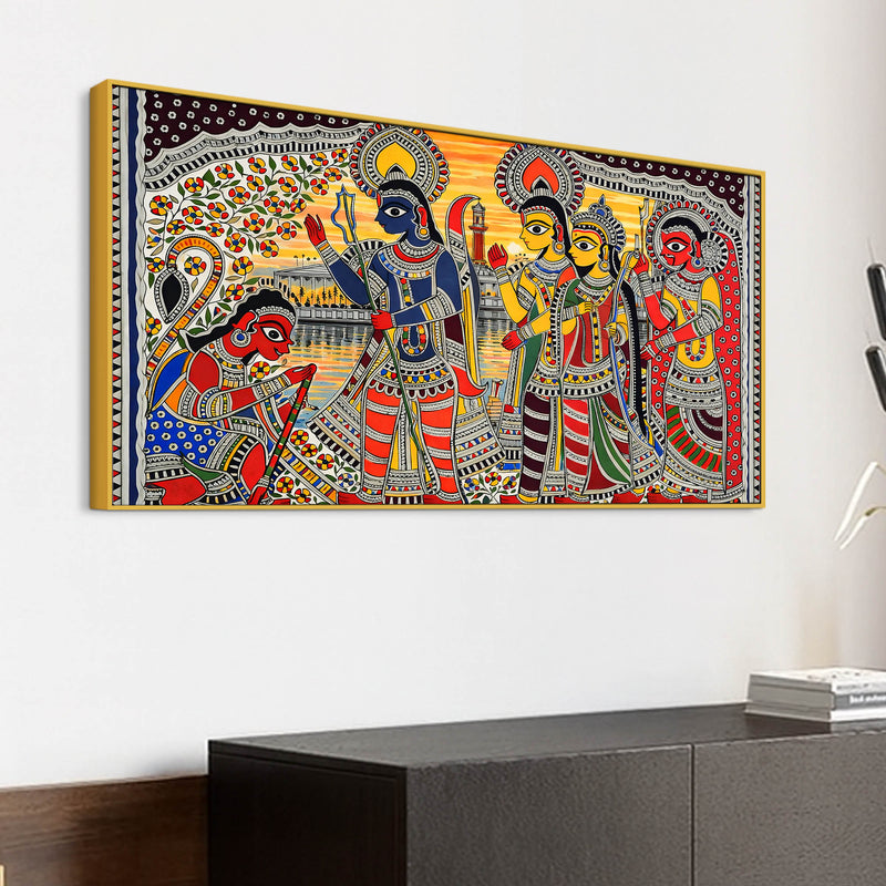 Madhubani Ramayana Scene Canvas Wall Cultural Decor Painting