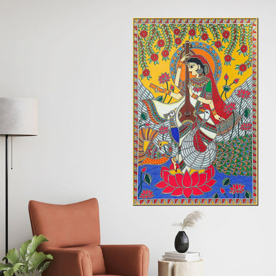 madhubani-saraswati-mata-religious-canvas-painting