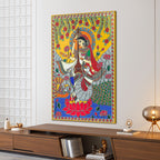 Madhubani Saraswati Mata Religious Canvas Painting