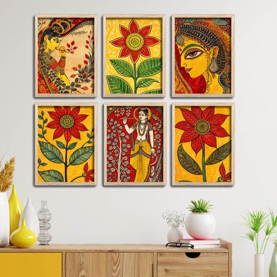 Madhubani Style Artwork Wall Frame Set of Six