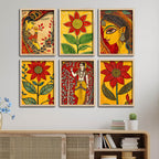 Madhubani Style Artwork Wall Frame Set of Six
