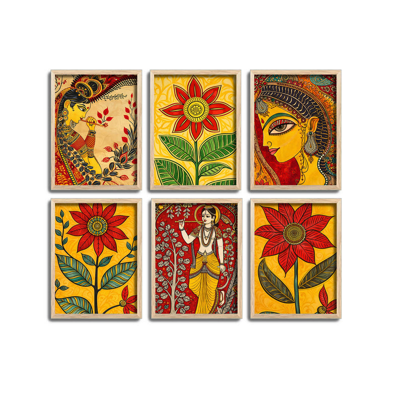 Madhubani Style Artwork Wall Frame Set of Six