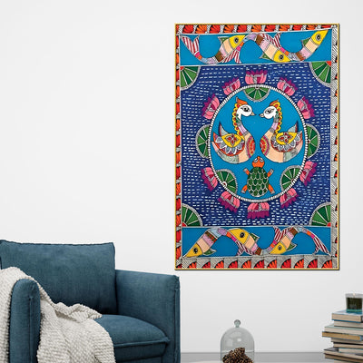 madhubani-style-love-birds-canvas-painting-ethnic-wall-art