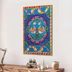 Madhubani Style Love Birds Canvas Painting | Ethnic Wall Art