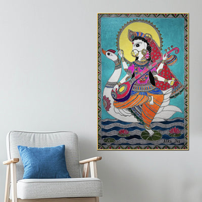 madhubani-style-maa-saraswati-canvas-painting